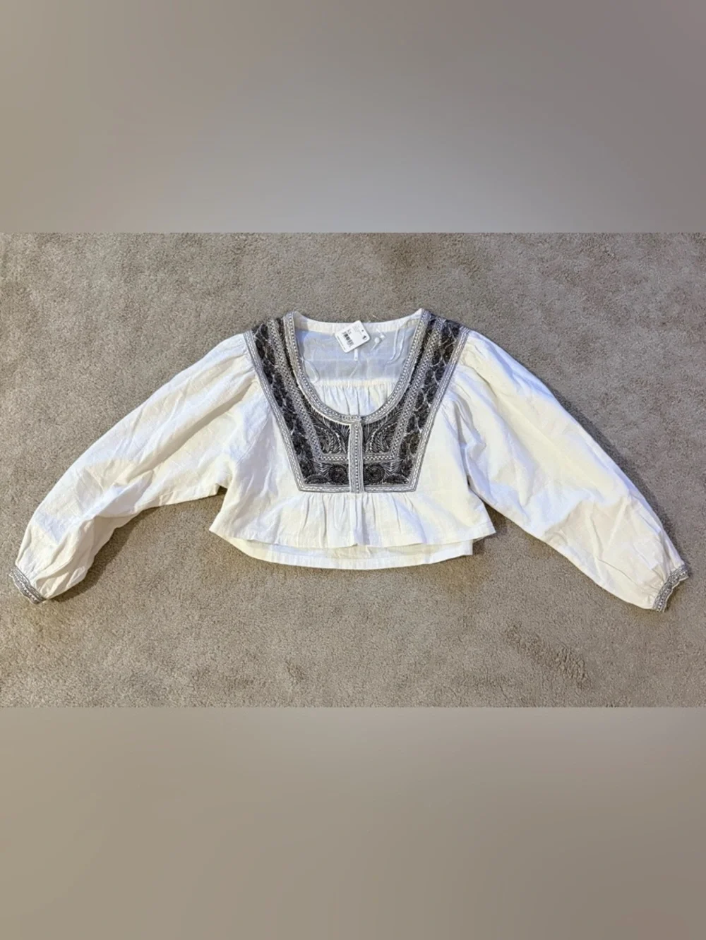 FREE PEOPLE Iggie Embroidered Crop Top Ivory Boho Festival Blouse Size XS NWT